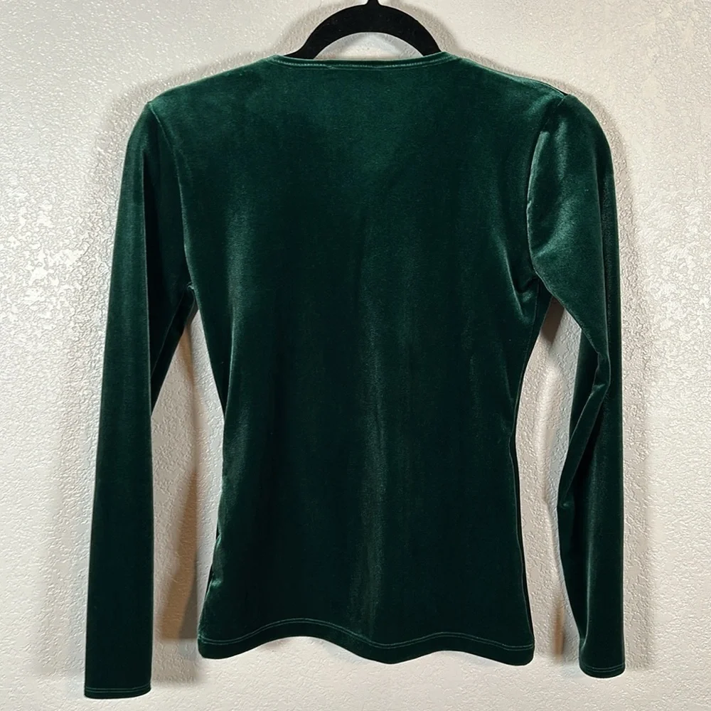 J. Crew Emerald Green Velvet Faux Wrap Blouse Size XXS